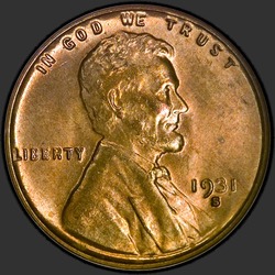 аверс 1¢ (penny) 1931 "États-Unis - 1 Cent / 1931 - S"