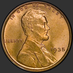 аверс 1¢ (пенни) 1935 "USA - 1 Cent / 1935 - Lincoln Cents, Wheat Reverse 1935"