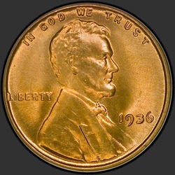 аверс 1¢ (penny) 1936 "USA  -  1セント/ 1936  -  P"