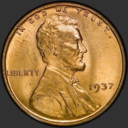 аверс 1¢ (пенни) 1937 "USA - 1 Cent / 1937 - Lincoln Cents, Wheat Reverse 1937"