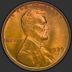 аверс 1¢ (penny) 1939 "EUA - 1 Cent / 1939 - P"