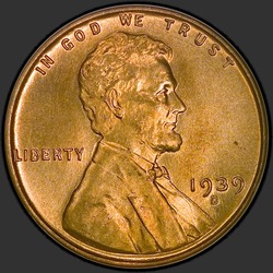 аверс 1¢ (penny) 1939 "USA - en Cent / 1939 - D"