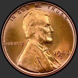 аверс 1¢ (penny) 1940 "الولايات المتحدة الأمريكية - 1 سنت / 1940 - D"