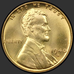 аверс 1¢ (penny) 1940 "USA - 1 Cent / 1940 - S"