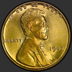 аверс 1¢ (пенни) 1942 "USA - 1 Cent / 1942 - Lincoln Cents, Wheat Reverse 1942"