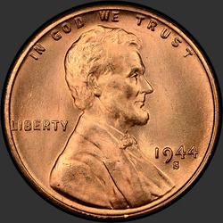 аверс 1¢ (пенни) 1944 "ЗША - 1 Cent / 1944 г. - S"