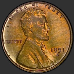 аверс 1¢ (penny) 1951 "ამერიკის შეერთებული შტატები - 1 Cent / 1951 - D"