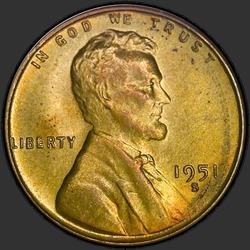 аверс 1¢ (penny) 1951 "미국 - 1 센트 / 1951 - S"