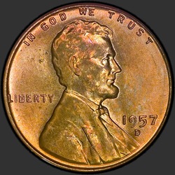 аверс 1¢ (penny) 1957 "ამერიკის შეერთებული შტატები - 1 Cent / 1957 - D"