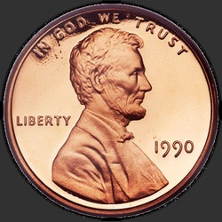 аверс 1¢ (penny) 1990 "USA  -  1セント/ 1990  - プルーフ"