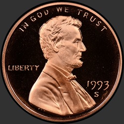 аверс 1¢ (пенни) 1993 "США - 1 Cent / 1993 - S PROOF"