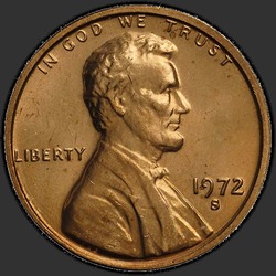 аверс 1¢ (пенни) 1972 "США - 1 Cent / 1972 - S"