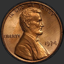 аверс 1¢ (пенни) 1974 "США - 1 Cent / 1974 - P"