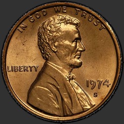 аверс 1¢ (пенни) 1974 "США - 1 Cent / 1974 - S"