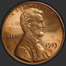 аверс 1¢ (penny) 1983 "미국 - 1 센트 / 1983 - D"