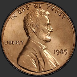 аверс 1¢ (пенни) 1985 "США - 1 Cent / 1985 - P"