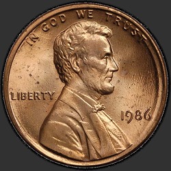аверс 1¢ (penny) 1986 "미국 - 1 센트 / 1986 - P"