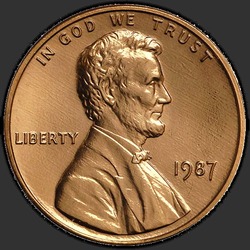аверс 1¢ (penny) 1987 "미국 - 1 센트 / 1987 - P"