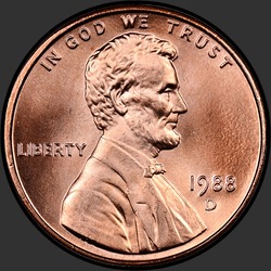 аверс 1¢ (penny) 1988 "USA  -  1セント/ 1988  -  D"
