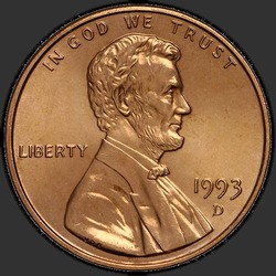 аверс 1¢ (penny) 1993 "미국 - 1 센트 / 1993 - D"