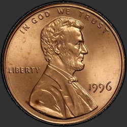 аверс 1¢ (пенни) 1996 "США - 1 Cent / 1996 - P"