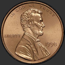 аверс 1¢ (penny) 1998 "USA  -  1セント/ 1998  -  P"
