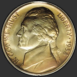 аверс 5¢ (никель) 1938 "USA - 5 Cents / 1938 - Jefferson Five Cent 1938"