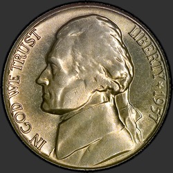 аверс 5¢ (nickel) 1957 "미국 - 5 센트 / 1957 - D"