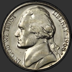 аверс 5¢ (никель) 1968 "США - 5 Cents / 1968 - D"