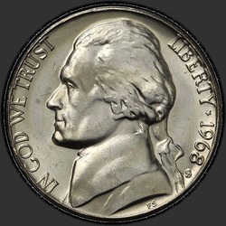 аверс 5¢ (nickel) 1968 "미국 - 5 센트 / 1968 - S"