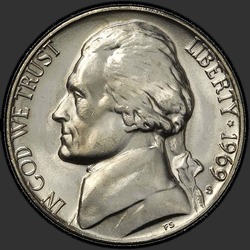 аверс 5¢ (nickel) 1969 "संयुक्त राज्य अमरीका - 5 सेंट / 1969 - एस"