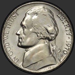 аверс 5¢ (nickel) 1970 "EUA - 5 cêntimos / 1970 - S"