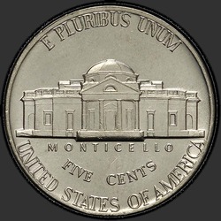 реверс 5¢ (nickel) 1972 "EUA - 5 cêntimos / 1972 - P"