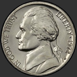 аверс 5¢ (никель) 1972 "США - 5 Cents / 1972 - D"