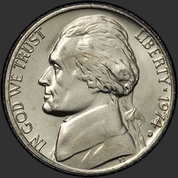 аверс 5¢ (nickel) 1974 "الولايات المتحدة الأمريكية - 5 سنت / 1974 - D"