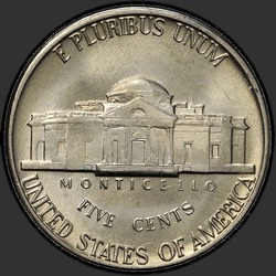 реверс 5¢ (nickel) 1977 "EUA - 5 cêntimos / 1977 - D"