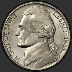 аверс 5¢ (nickel) 1983 "EUA - 5 cêntimos / 1983 - P"