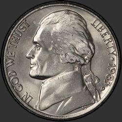 аверс 5¢ (nickel) 1983 "EUA - 5 cêntimos / 1983 - D"