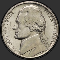 аверс 5¢ (nickel) 1984 "الولايات المتحدة الأمريكية - 5 سنت / 1984 - P"