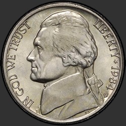аверс 5¢ (nickel) 1984 "संयुक्त राज्य अमरीका - 5 सेंट / 1984 - डी"