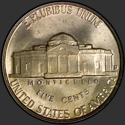 реверс 5¢ (никель) 1947 "США - 5 Cents / 1947 - D"