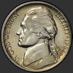 аверс 5¢ (nickel) 1987 "الولايات المتحدة الأمريكية - 5 سنت / 1987 - D"