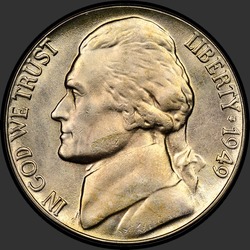 аверс 5¢ (nickel) 1949 "EUA - 5 cêntimos / 1949 - P"