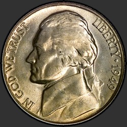 аверс 5¢ (никель) 1949 "США - 5 Cents / 1949 - D"