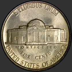 реверс 5¢ (nickel) 1949 "EUA - 5 cêntimos / 1949 - D"