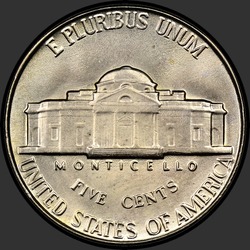 реверс 5¢ (nickel) 1950 "EUA - 5 cêntimos / 1950 - P"