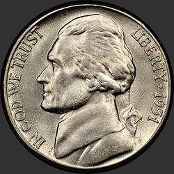 аверс 5¢ (никель) 1951 "США - 5 Cents / 1951 - S"