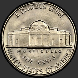 реверс 5¢ (nickel) 1952 "EUA - 5 cêntimos / 1952 - D"