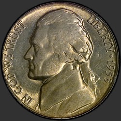 аверс 5¢ (nickel) 1953 "الولايات المتحدة الأمريكية - 5 سنت / 1953 - P"
