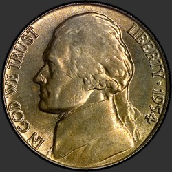 аверс 5¢ (nickel) 1954 "EUA - 5 cêntimos / 1954 - P"